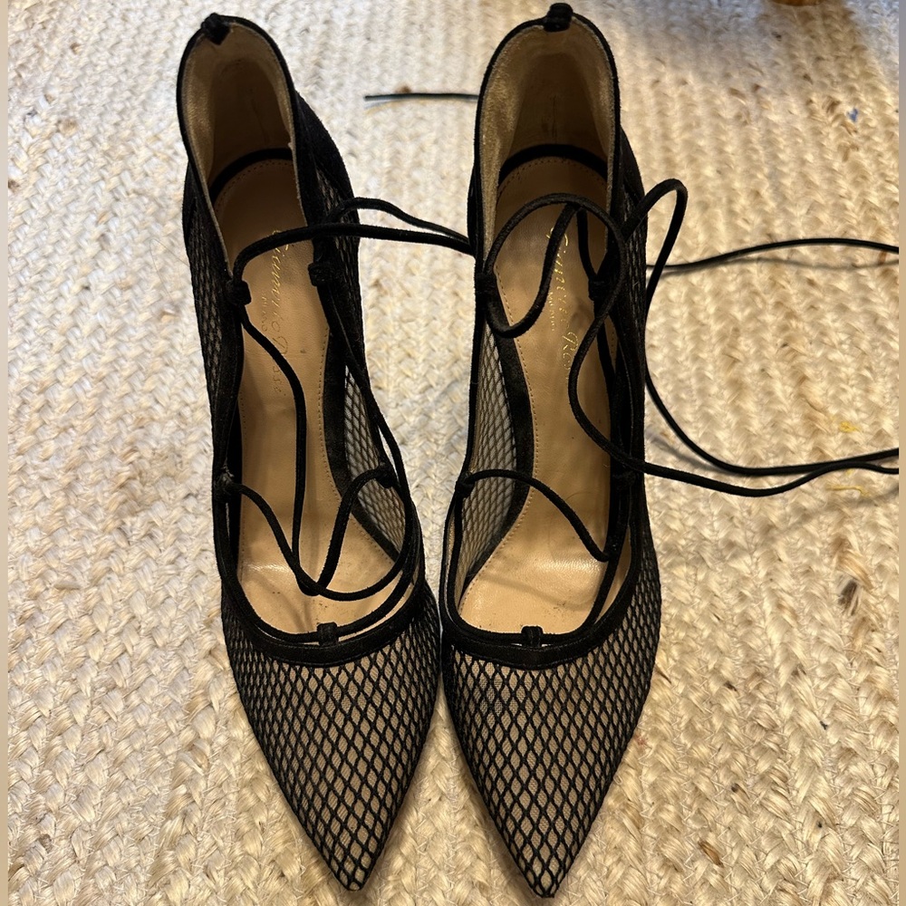 Gianvito Rossi black lace up mesh shoes. Size 39.5 or 8.5